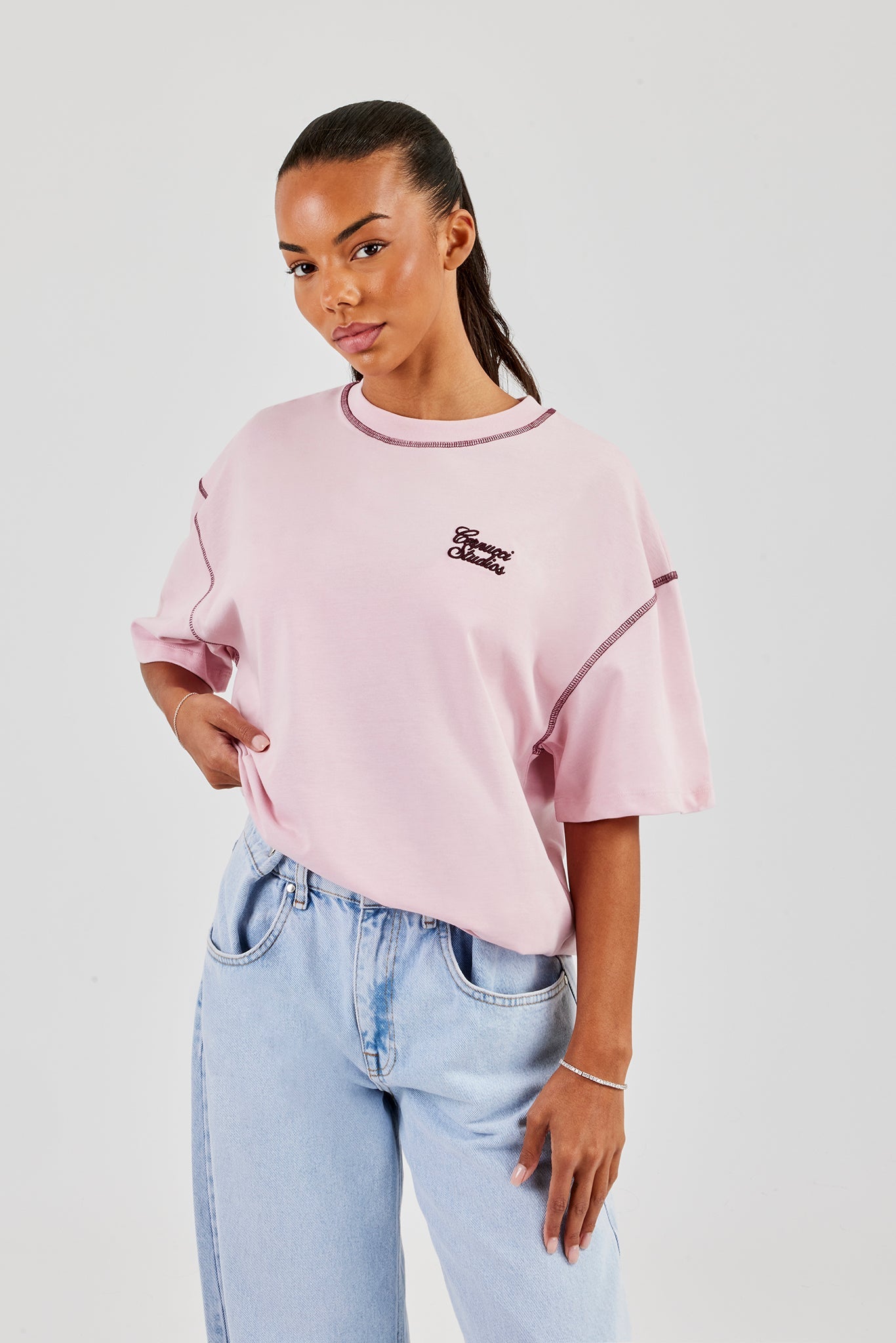 Studios Back Print Oversized T-Shirt - Baby Pink