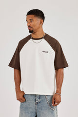 Boxy Contrast Sleeve Raglan T-Shirt - Brown