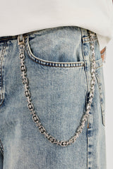 Denim Baggy Jort & 10mm Polished Multi Cross Polished Jean Chain - Antique Wash
