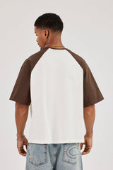 Boxy Contrast Sleeve Raglan T-Shirt - Brown