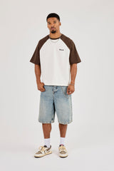 Boxy Contrast Sleeve Raglan T-Shirt - Brown