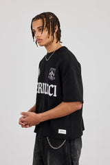 Boxy Waffle Print T-Shirt - Black