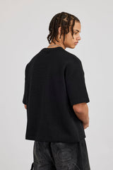 Boxy Waffle Print T-Shirt - Black