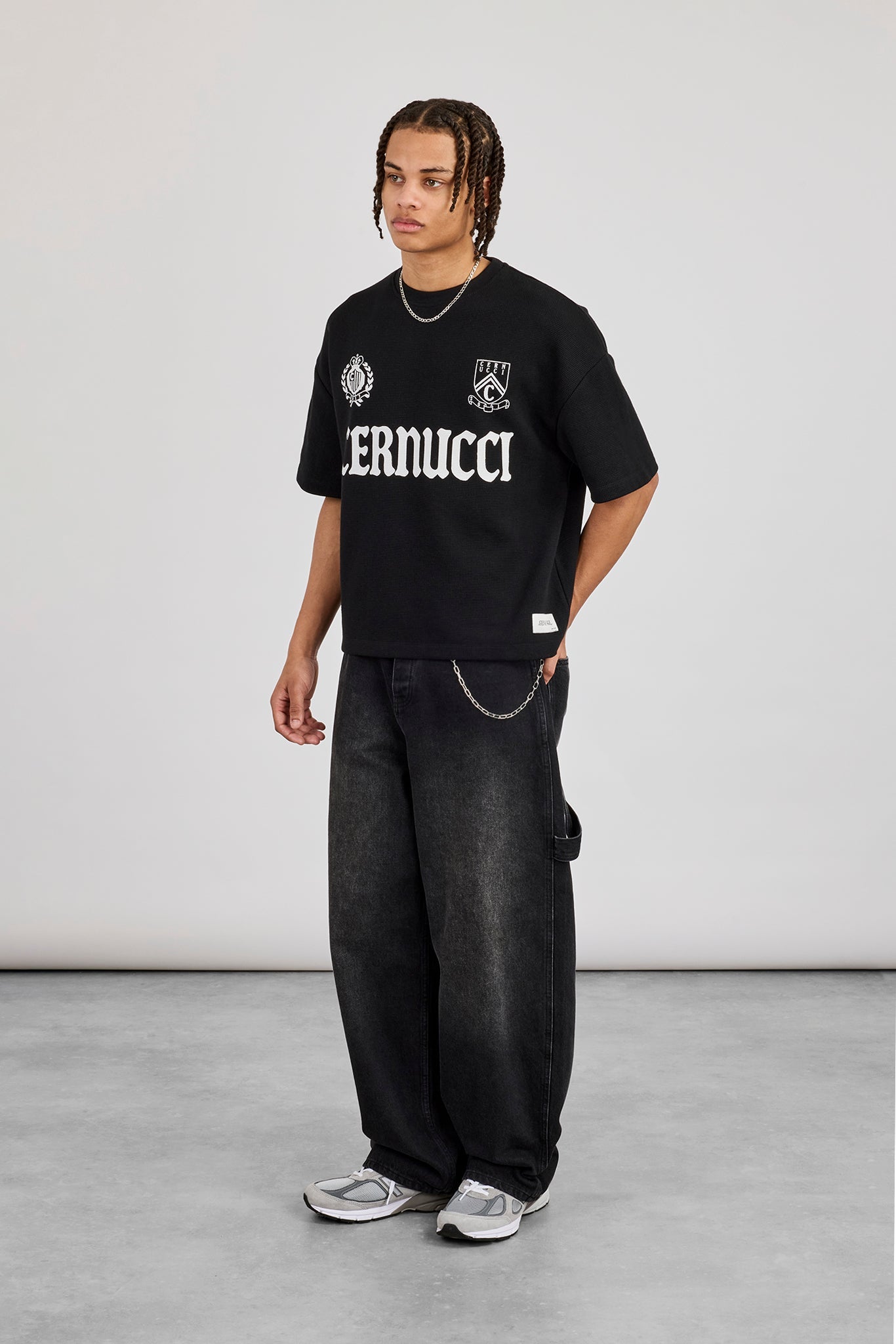 Boxy Waffle Print T-Shirt - Black