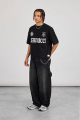 Boxy Waffle Print T-Shirt - Black