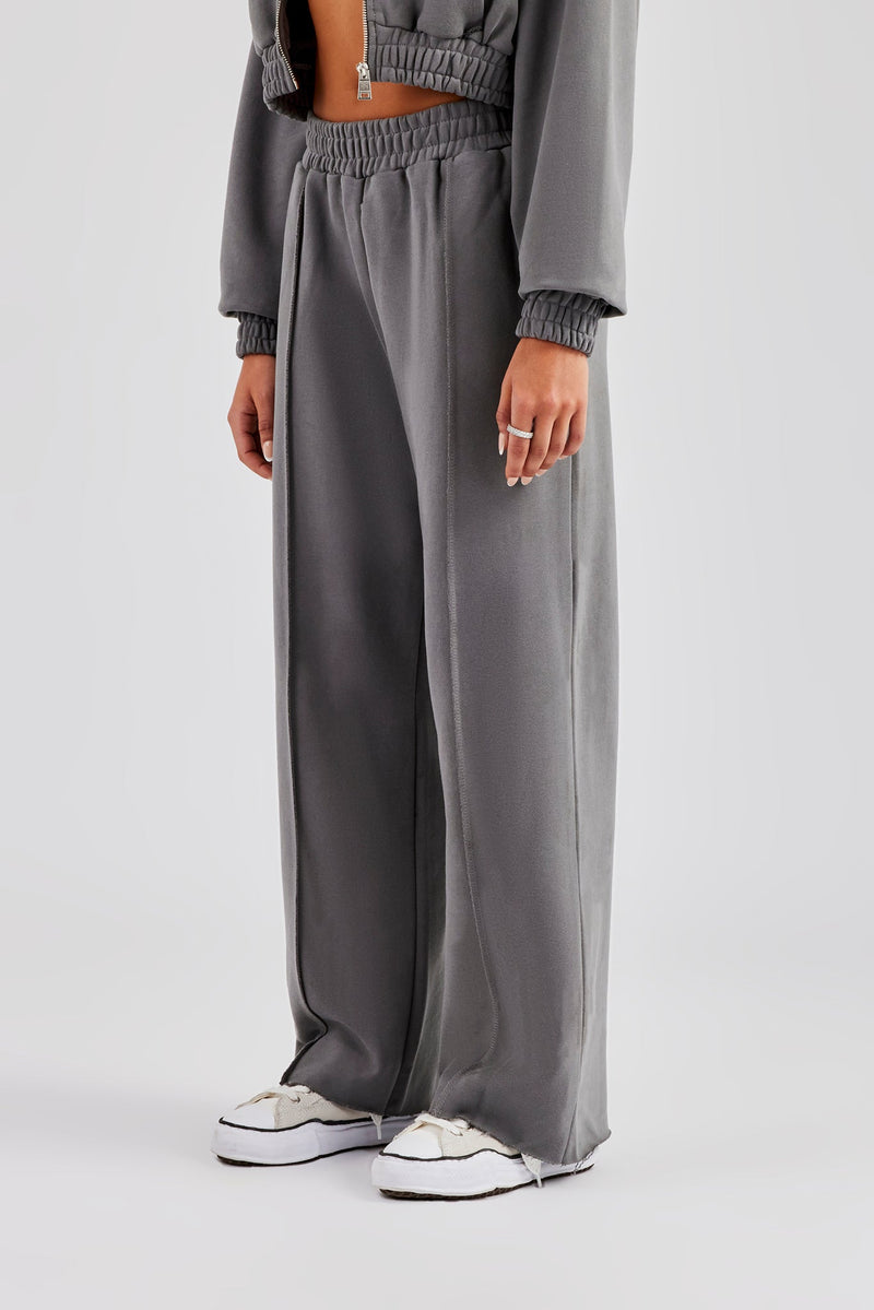 Exposed Seam Wide Leg Jogger - Charcoal