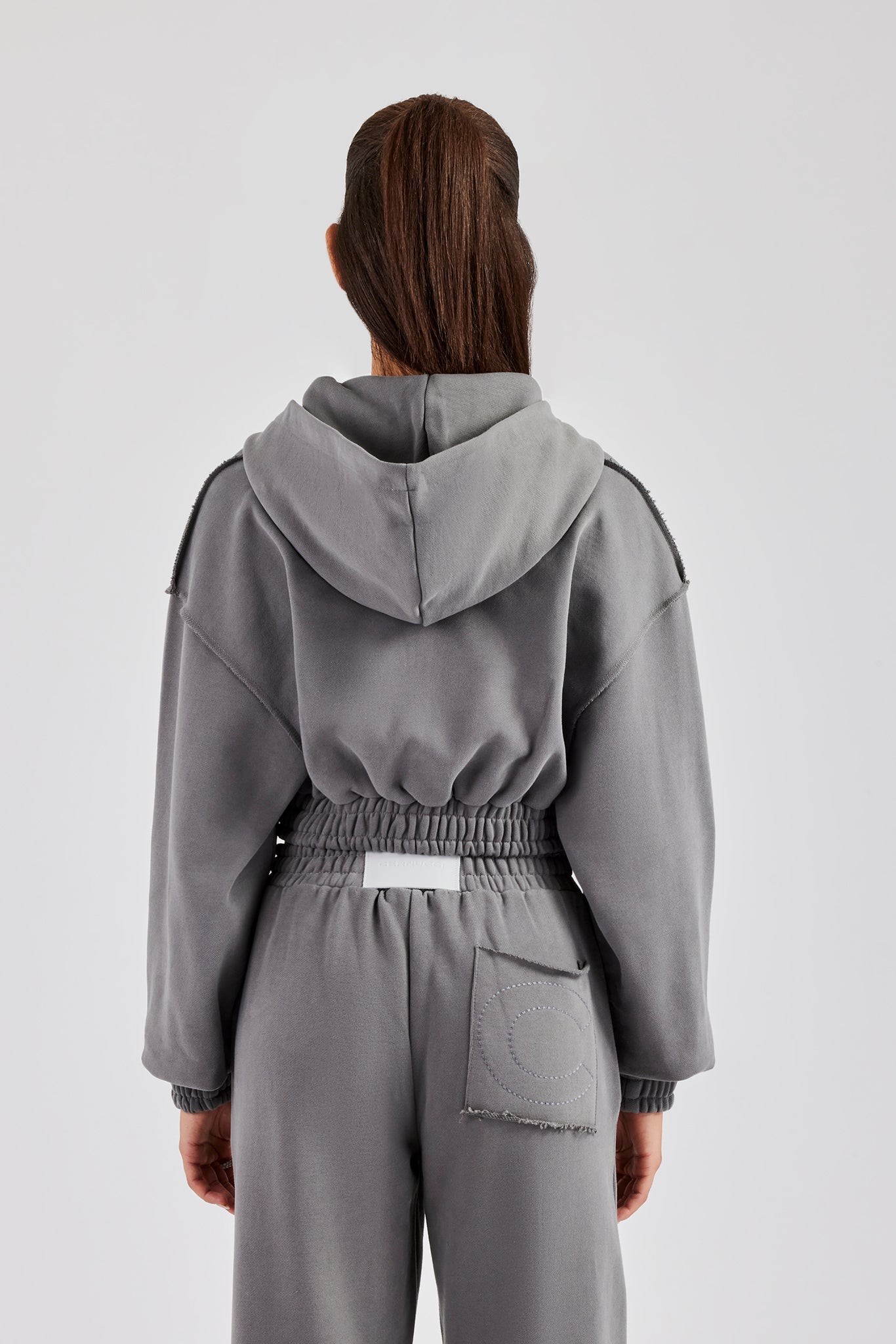 Cropped Exposed Seam Zip Through Hoodie - Charcoal | Womens