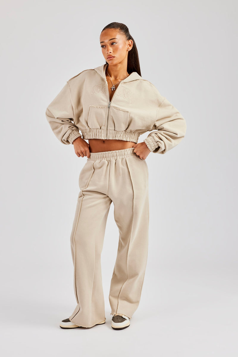 Exposed Seam Wide Leg Jogger - Stone