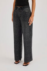 Rhinestone Baggy Low Rise Jean - Washed Black