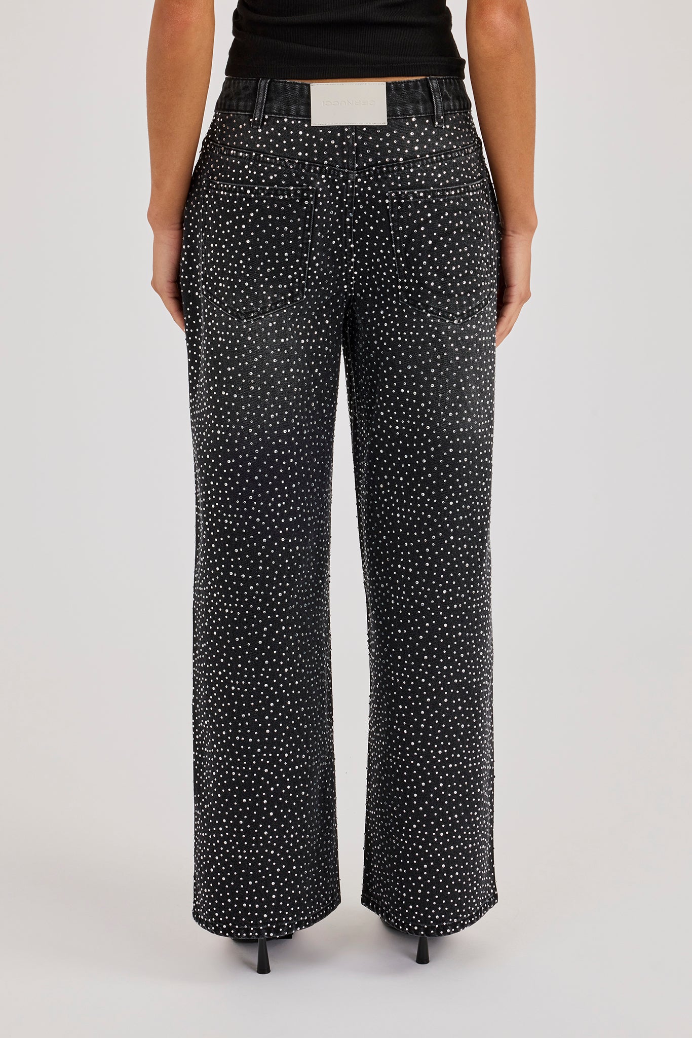 Rhinestone Baggy Low Rise Jean - Washed Black