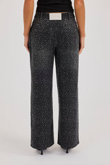 Rhinestone Baggy Low Rise Jean - Washed Black