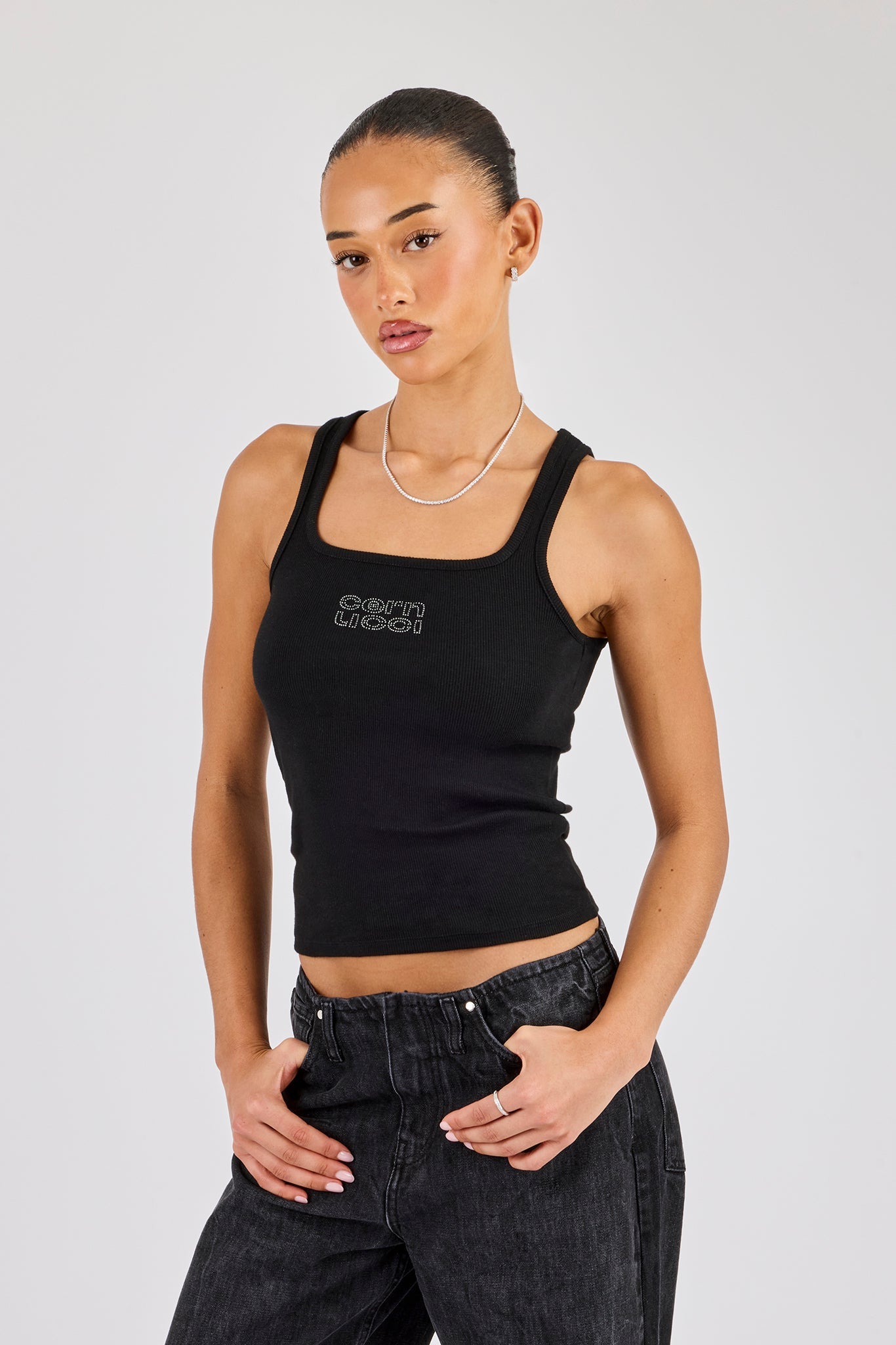 Swarovski Square Neck Rib Vest