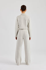 Tailored Jersey Cropped Harrington Jacket & Wide Leg Trouser - Ash Grey