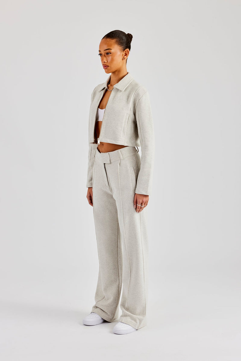 Tailored Jersey Cropped Harrington Jacket & Wide Leg Trouser - Ash Grey