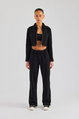 Tailored Jersey Cropped Harrington Jacket & Wide Leg Trouser - Black