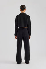 Tailored Jersey Cropped Harrington Jacket & Wide Leg Trouser - Black