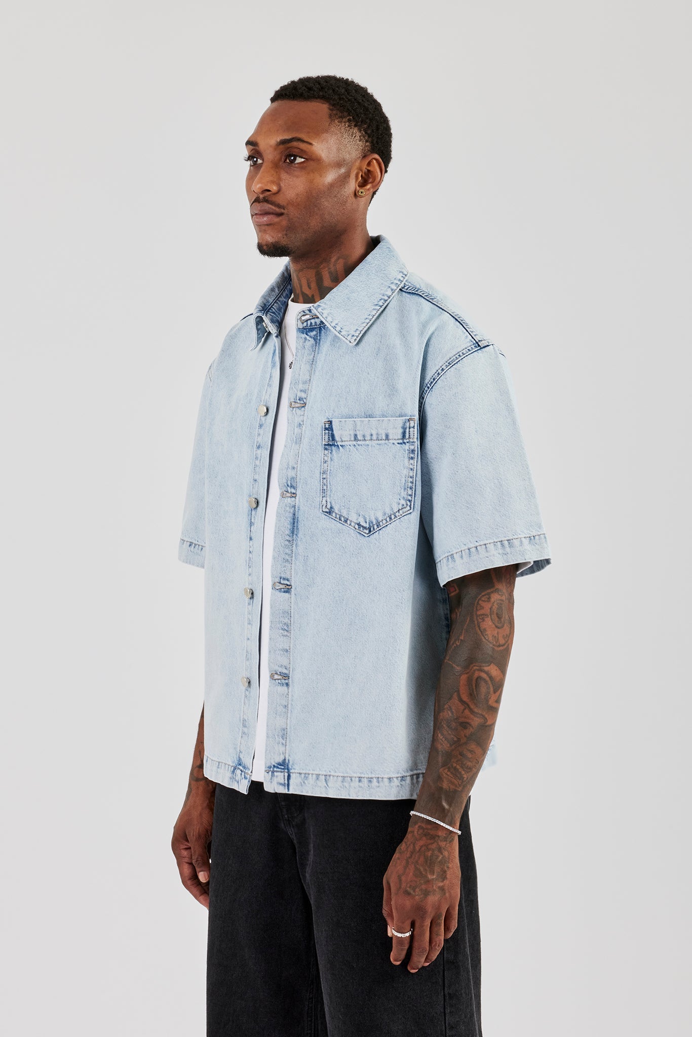 Boxy Denim Shirt - Light Blue