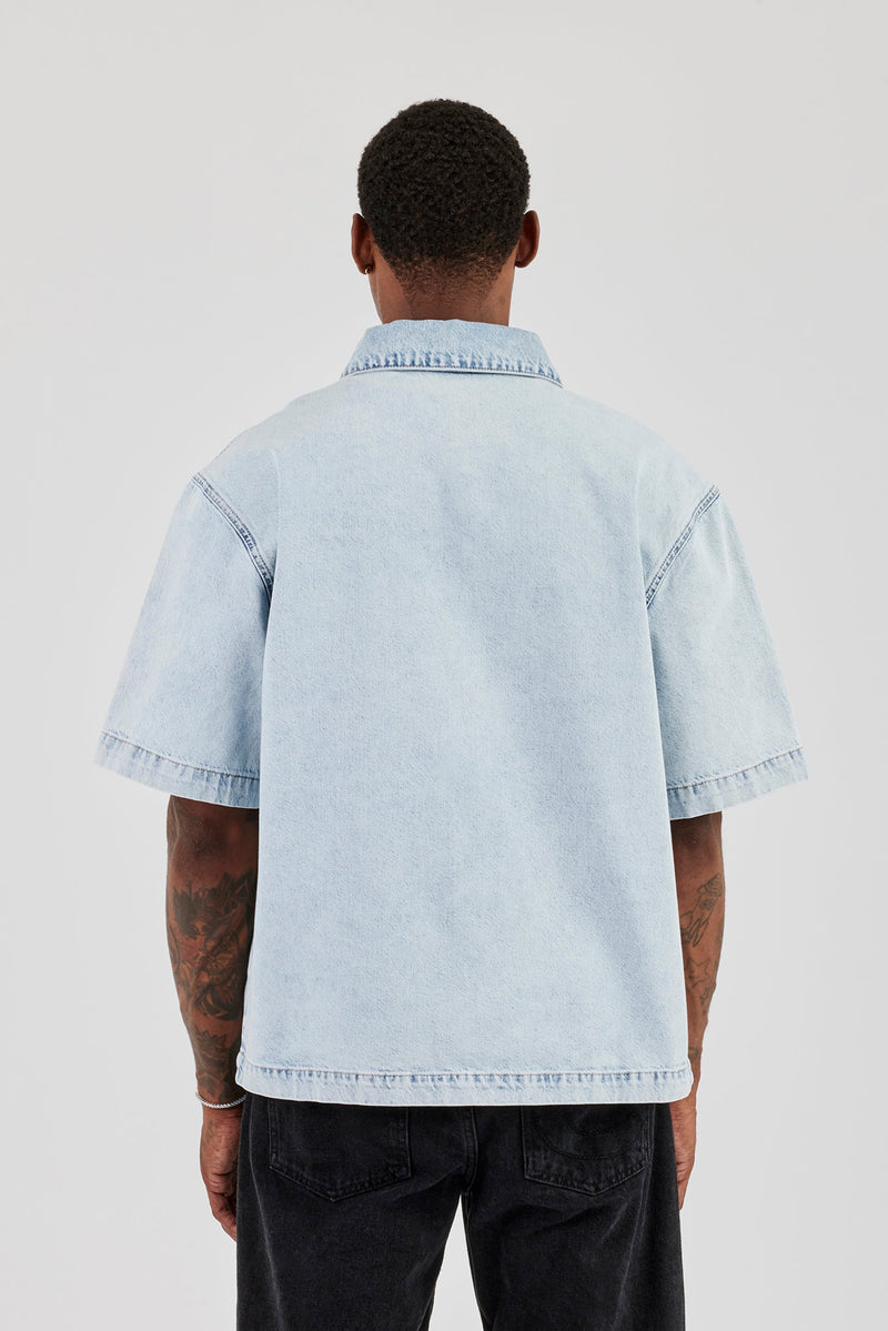 Boxy Denim Shirt - Light Blue