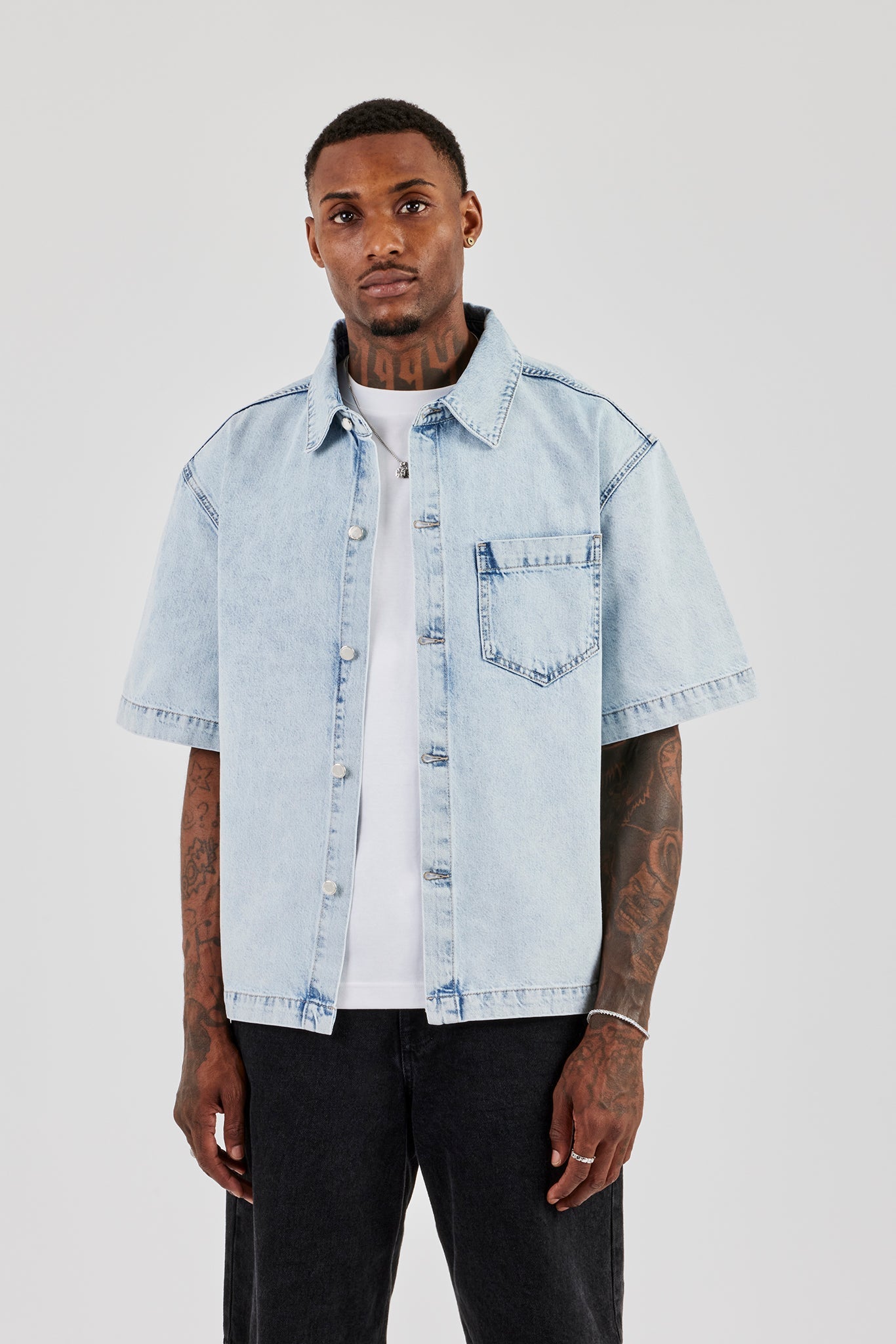 Boxy Denim Shirt - Light Blue