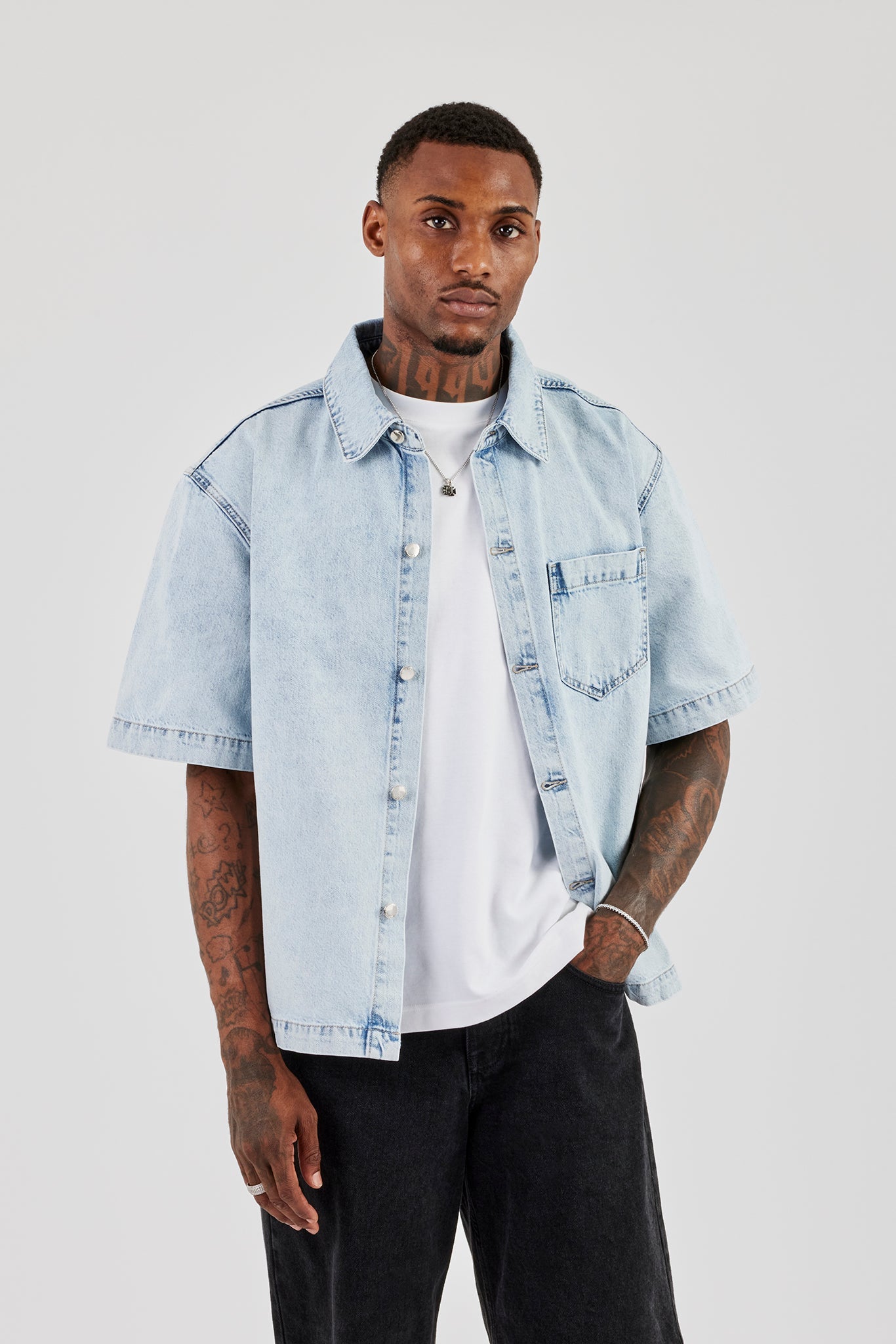 Boxy Denim Shirt - Light Blue