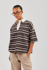 Oversized Stripe Short Sleeve Top - Chocolate