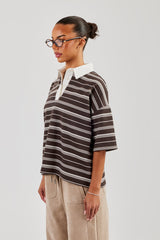 Oversized Stripe Short Sleeve Top - Chocolate