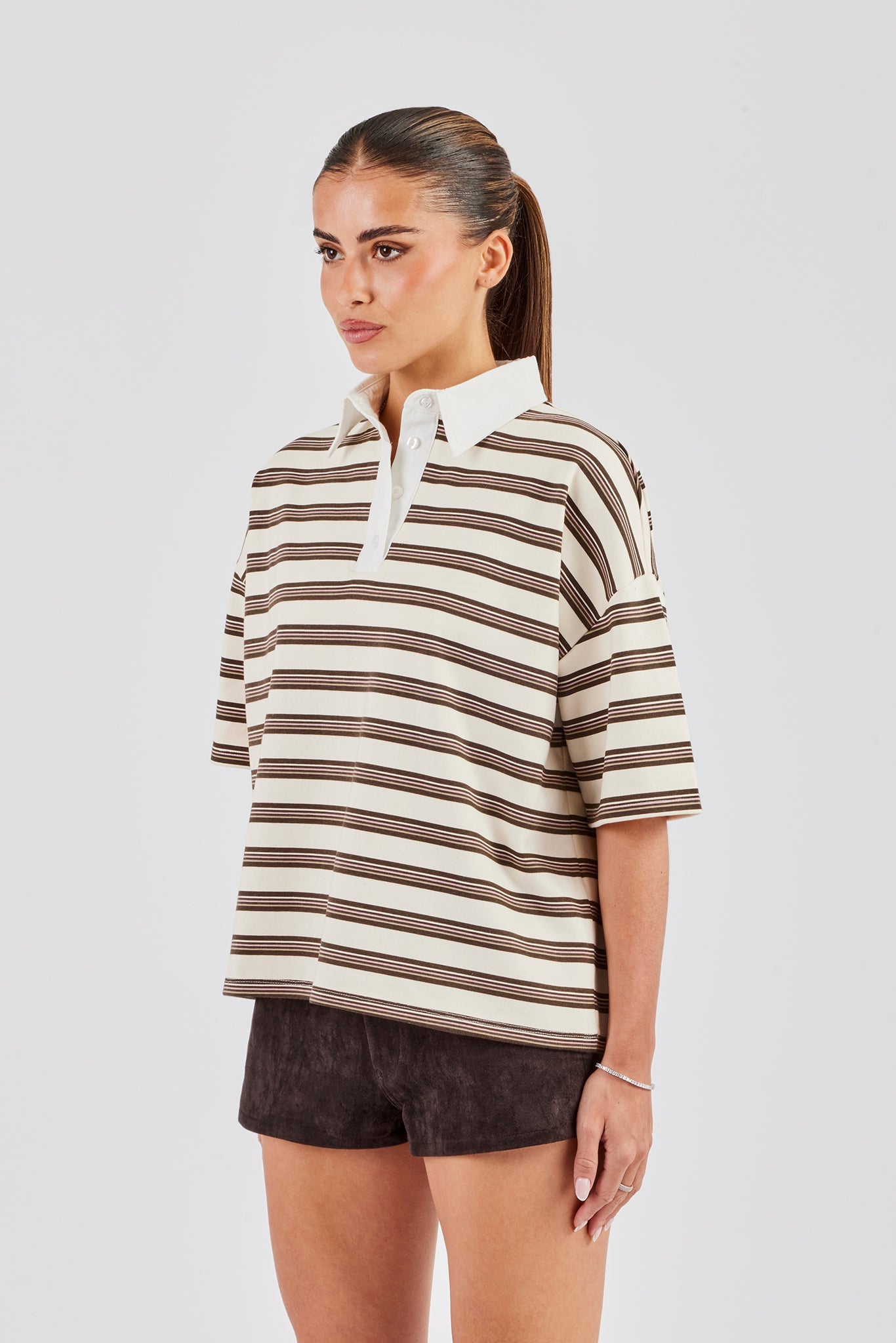 Oversized Stripe Short Sleeve Top - Ecru