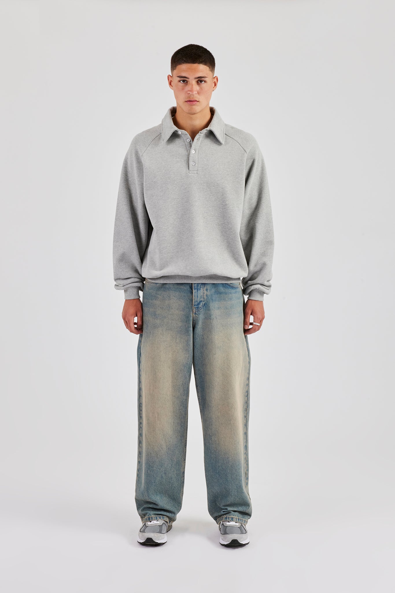 Relaxed Polo Sweatshirt - Grey Marl