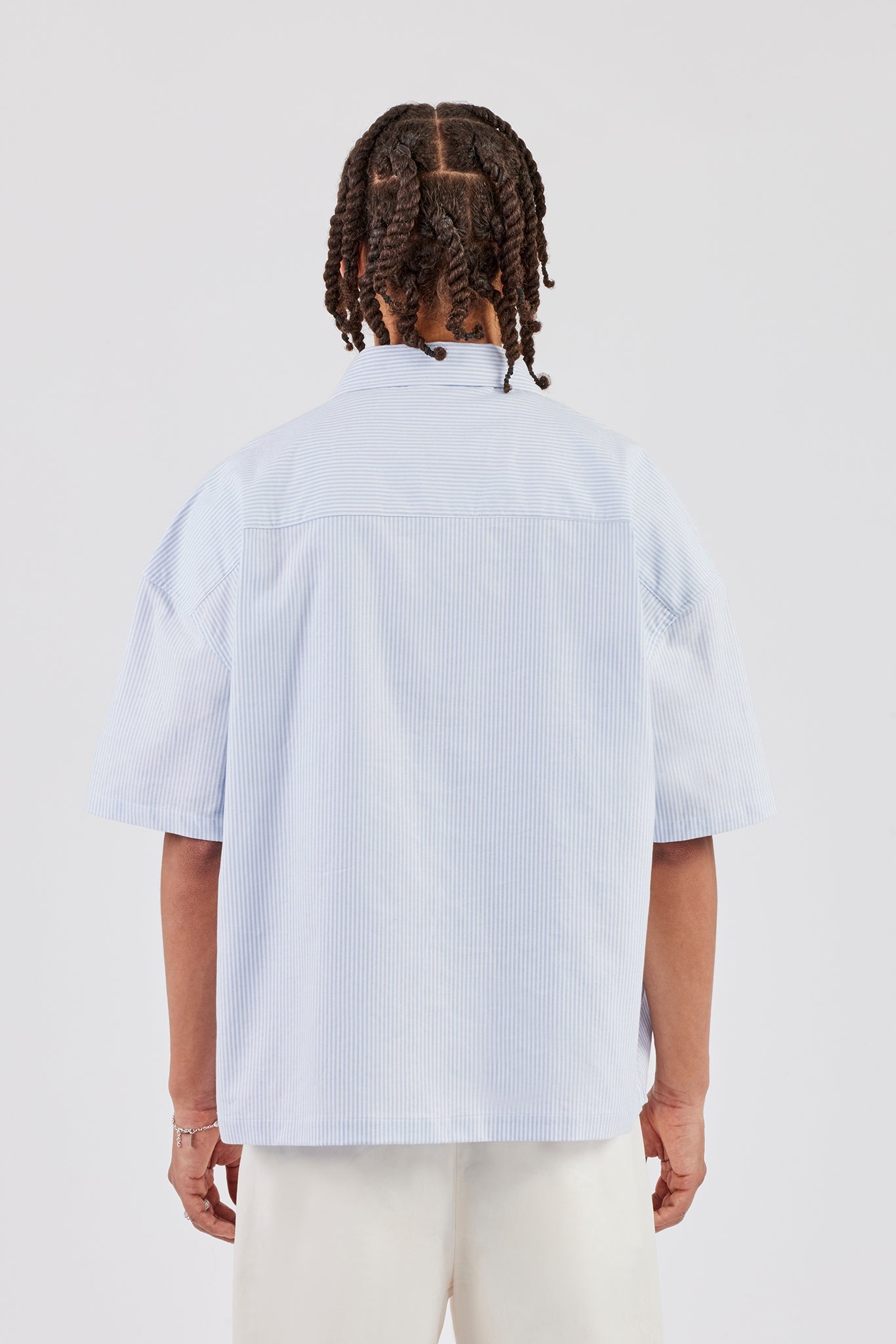 Boxy Stripe Short Sleeve Shirt - Blue