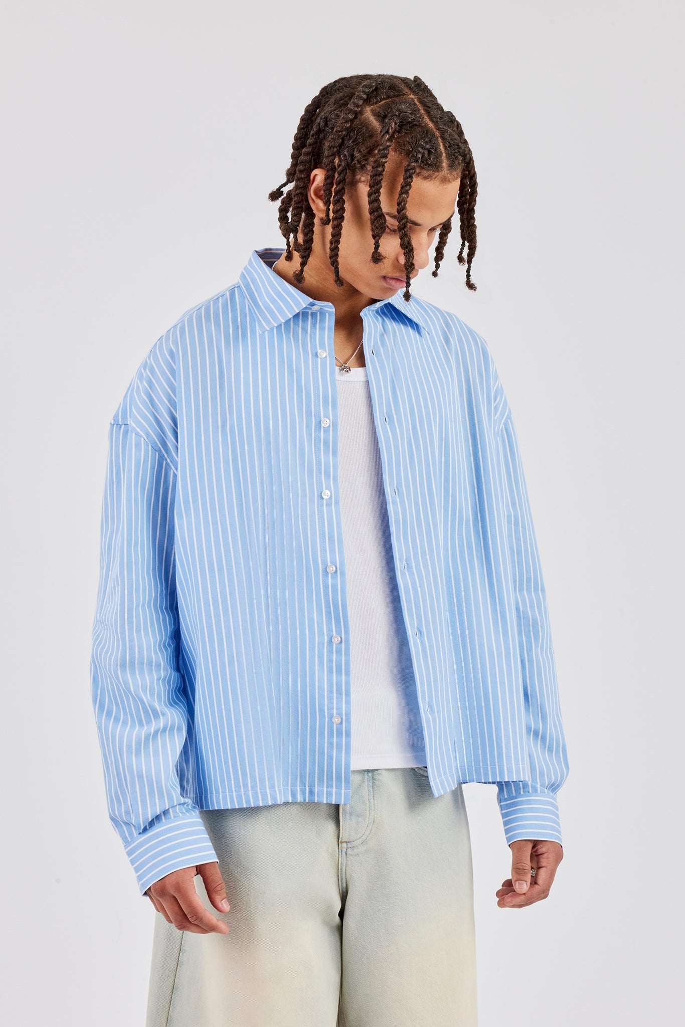 Long Sleeve Boxy Stripe Shirt - Blue