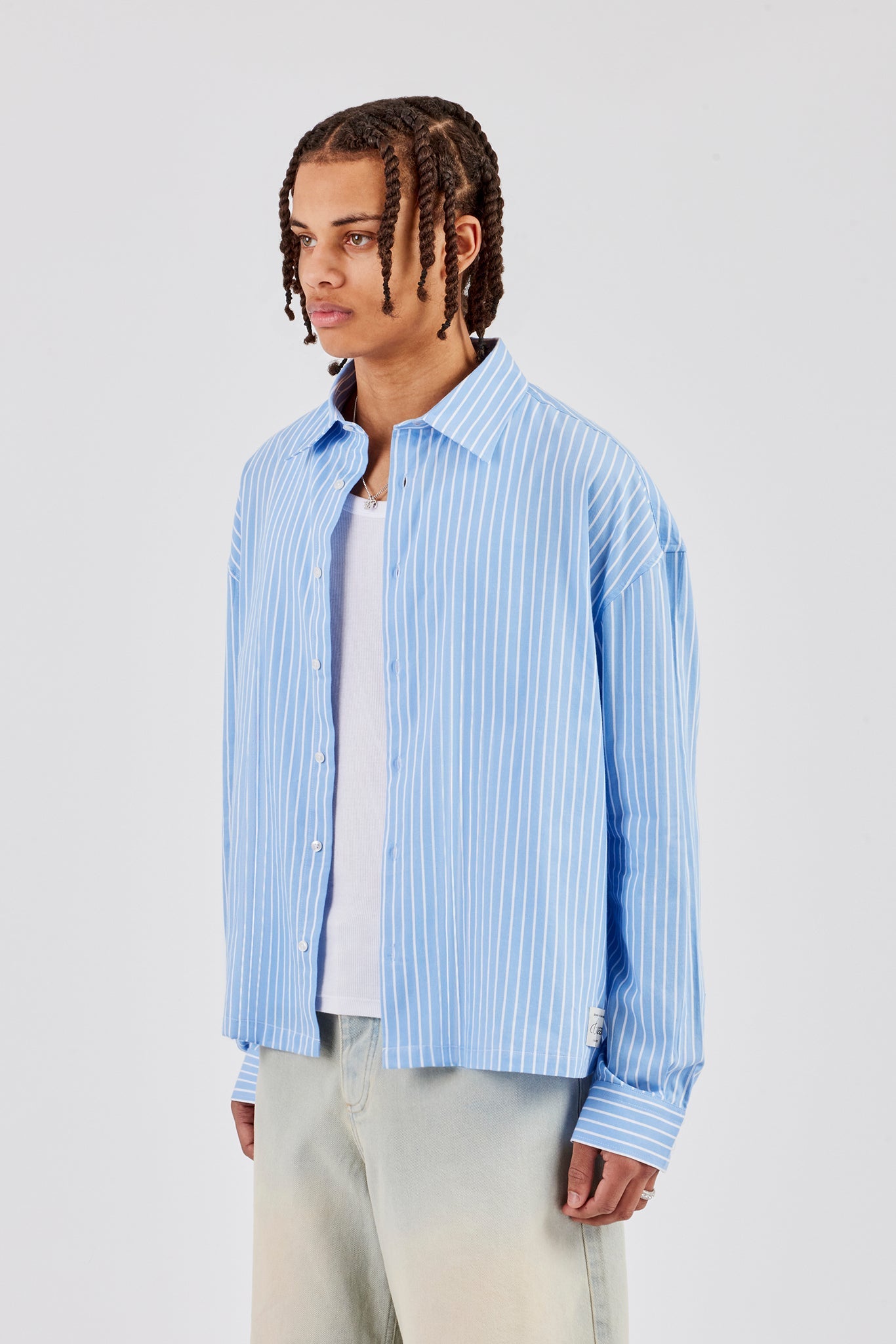 Long Sleeve Boxy Stripe Shirt - Blue