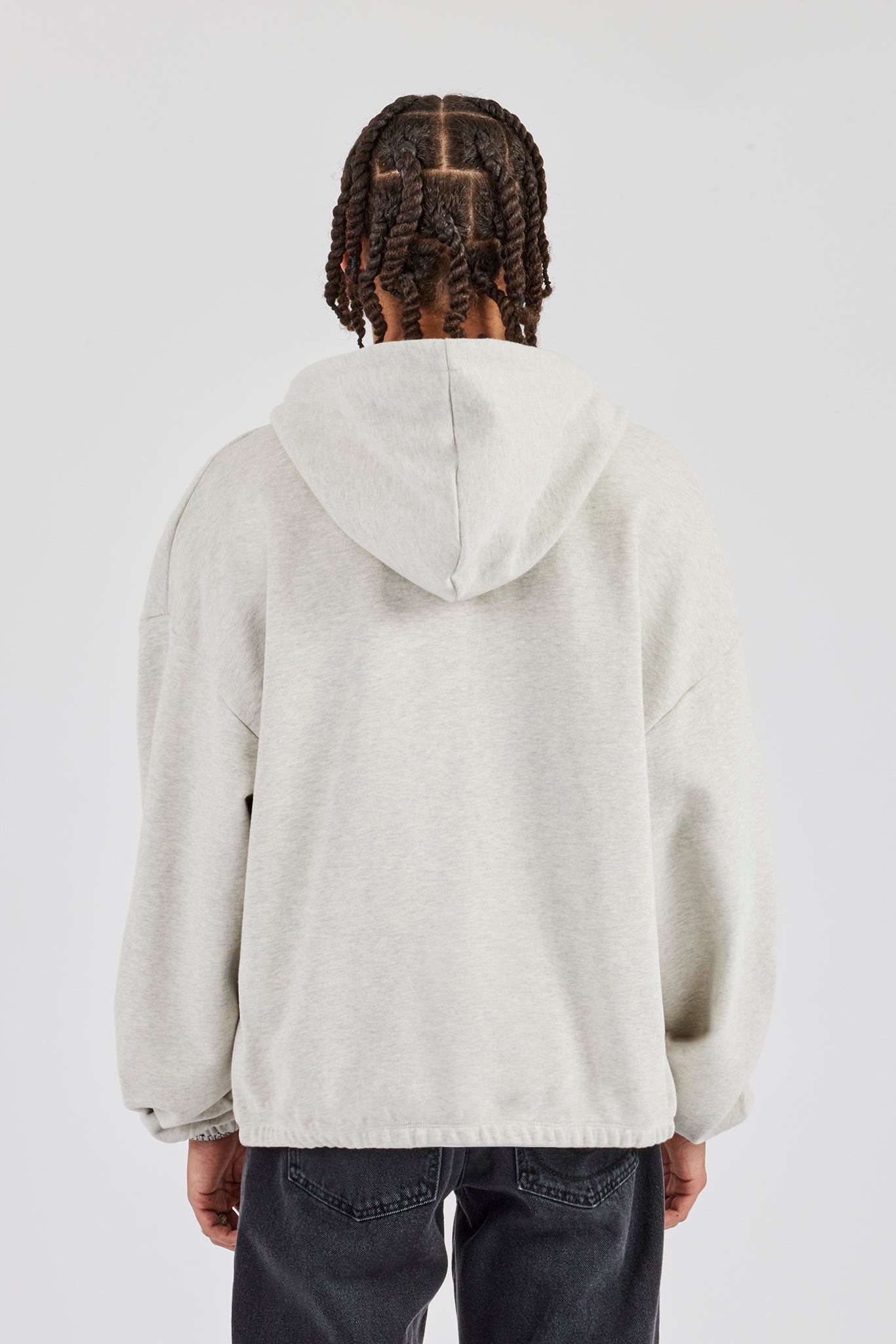 Zip Through Hoodie With Drawcords - Ash Marl