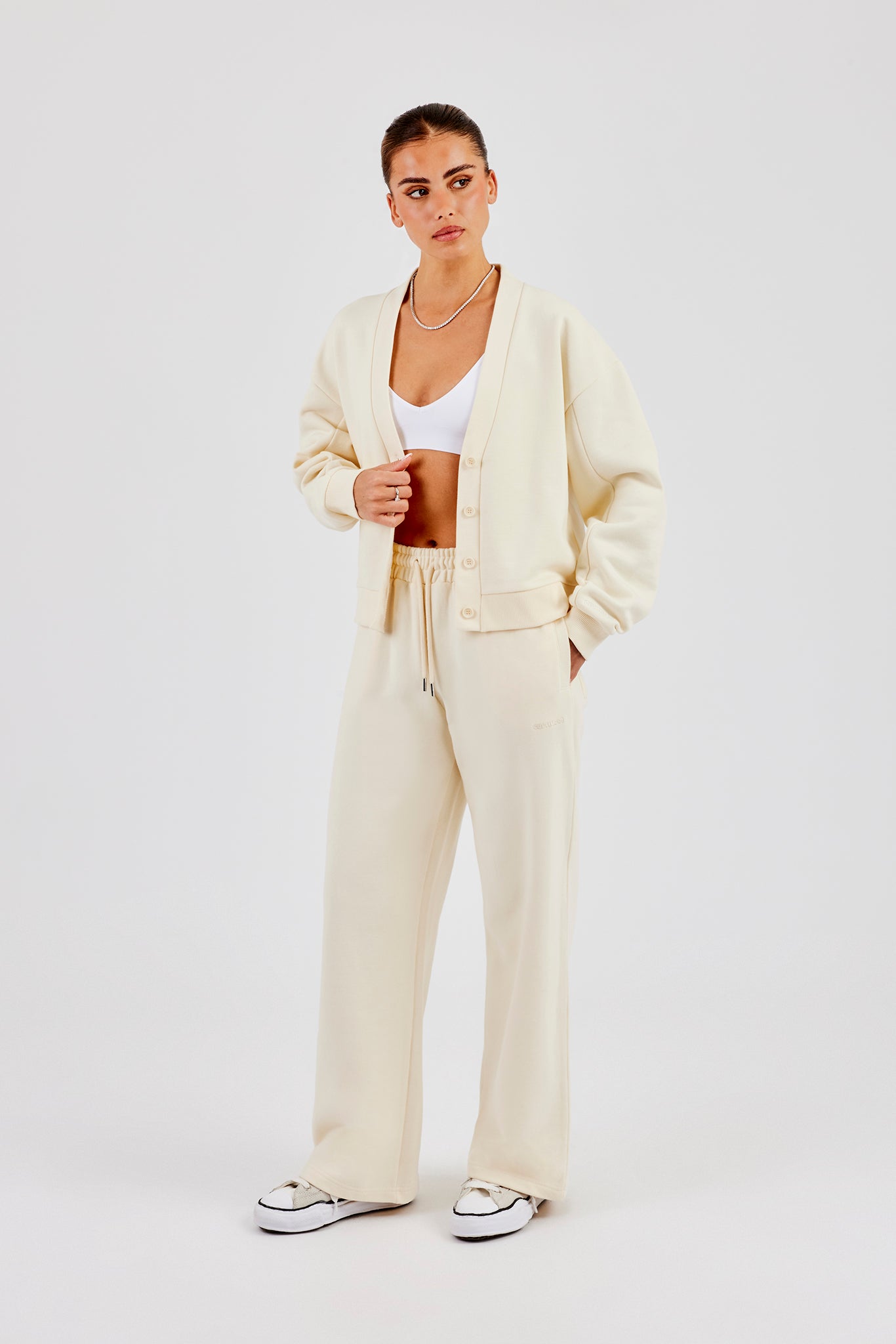 Jersey Boxy Cardigan & Wide Leg Jogger - Butter Yellow