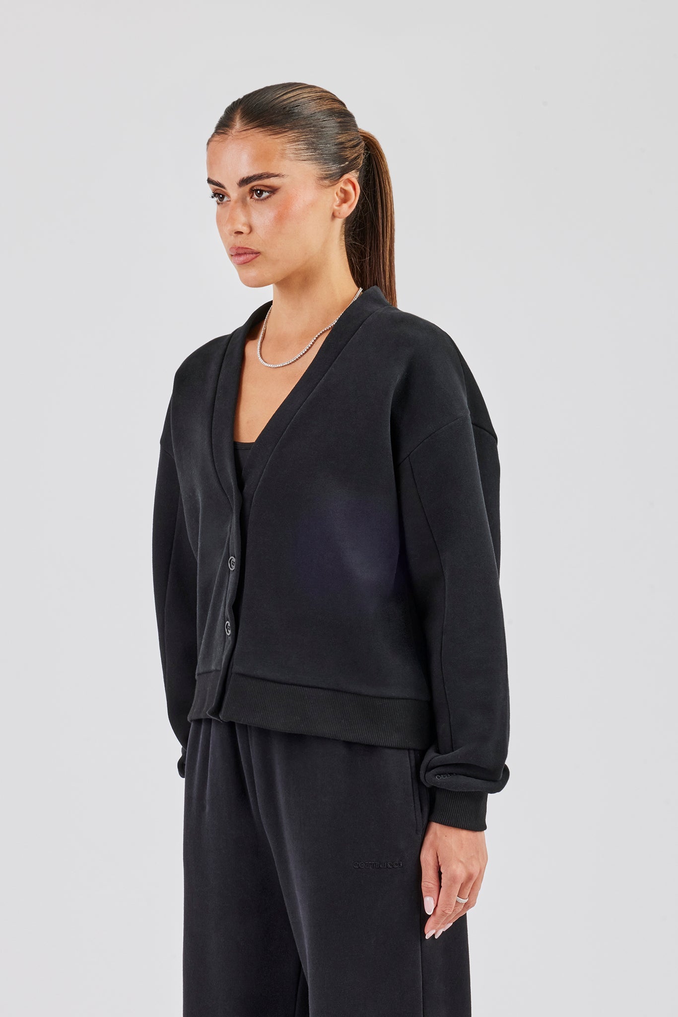 Jersey Boxy Cardigan - Black