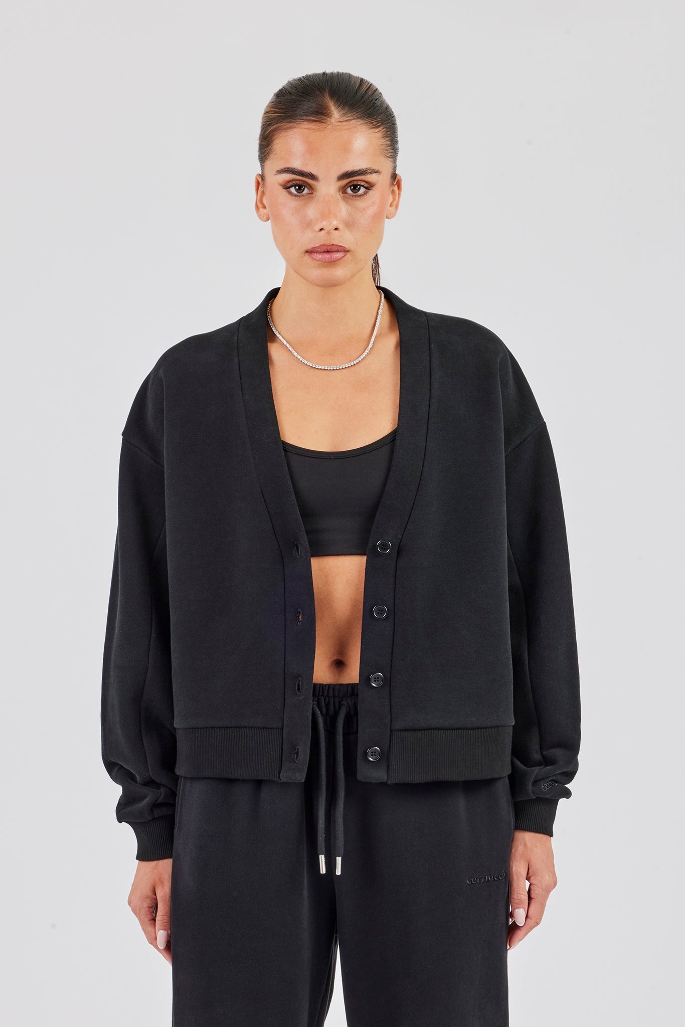 Jersey Boxy Cardigan - Black