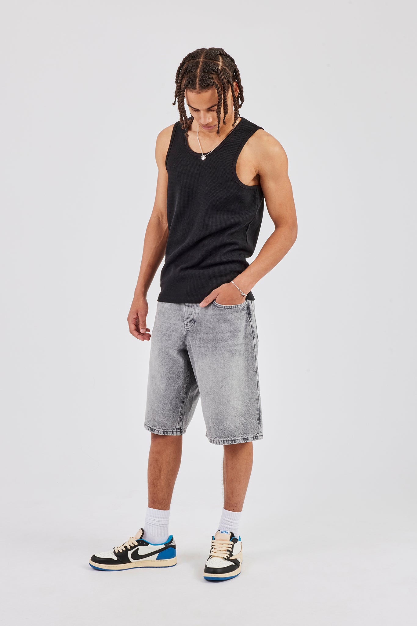 Waffle Vest Top - Black