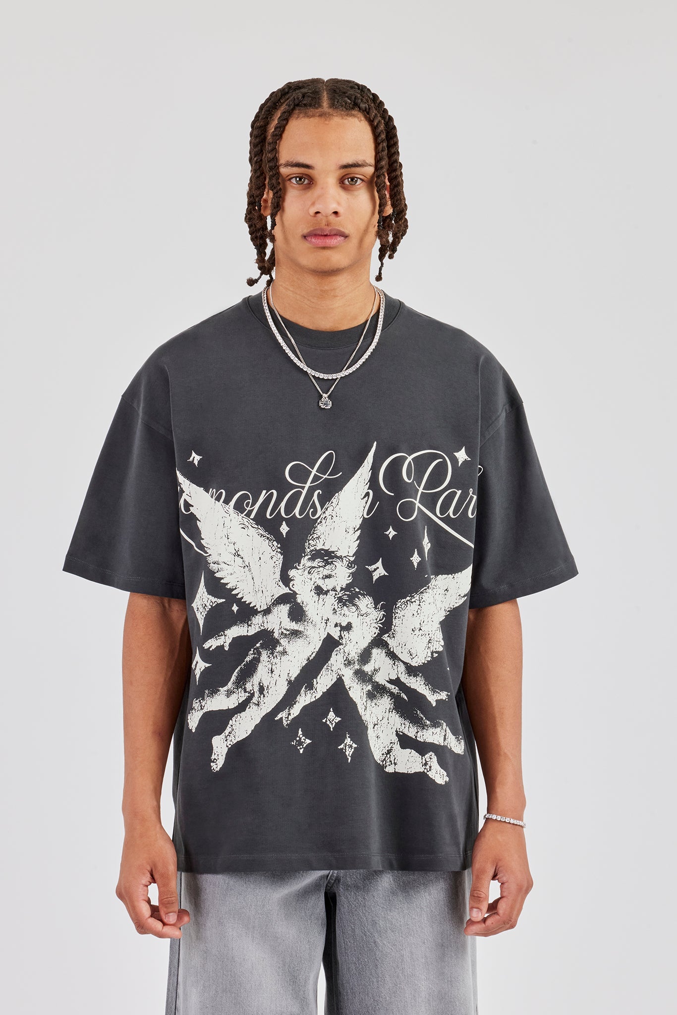Diamonds In Paradise Oversized T-Shirt - Charcoal