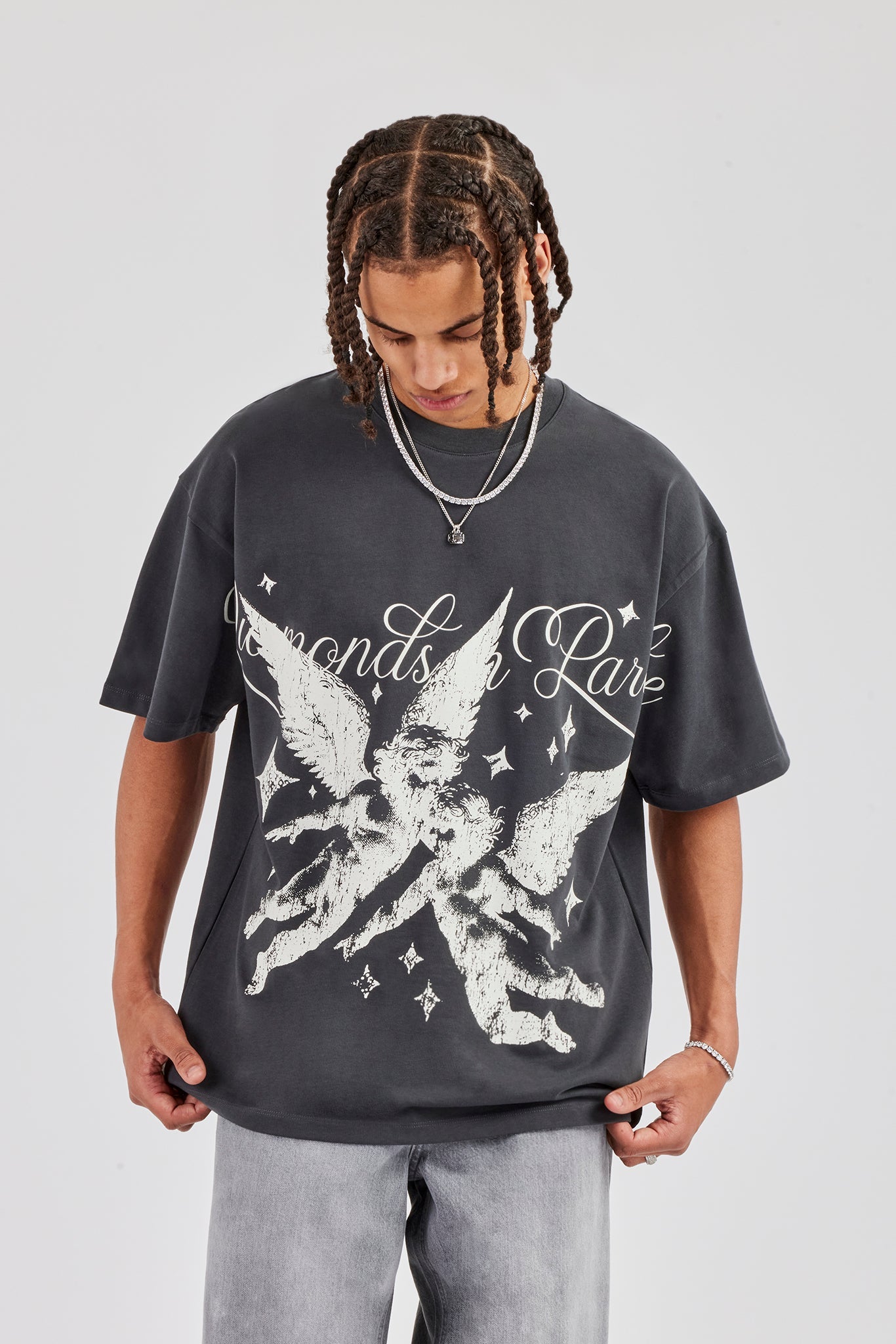 Diamonds In Paradise Oversized T-Shirt - Charcoal