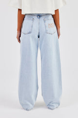 Embroidered Baggy Jean - Ice Blue