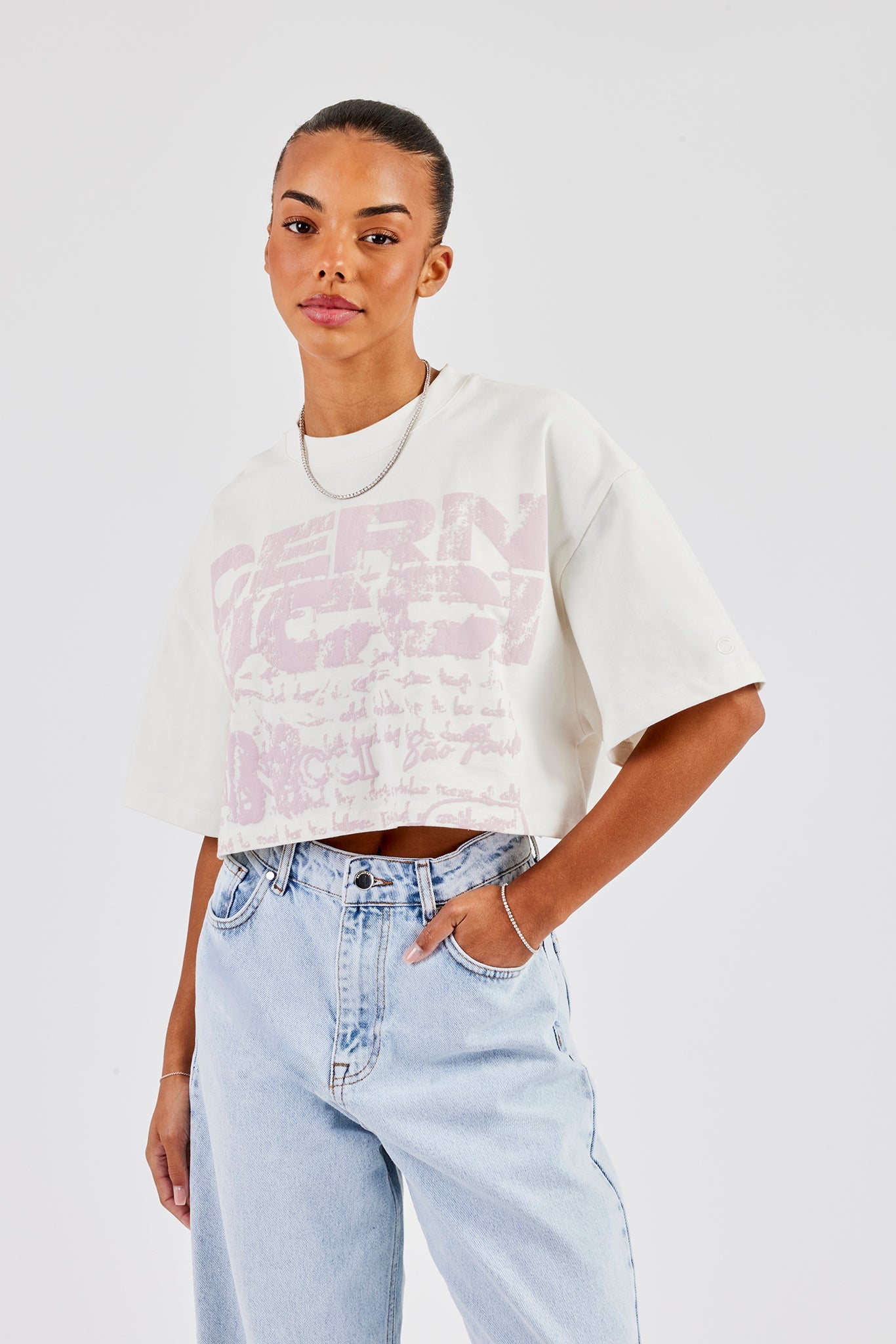 Cernucci Stacked Cropped T-Shirt - Off White