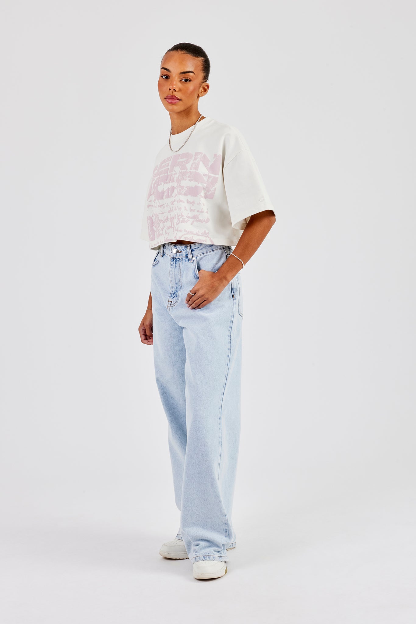 Embroidered Baggy Jean - Ice Blue