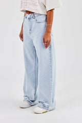 Embroidered Baggy Jean - Ice Blue