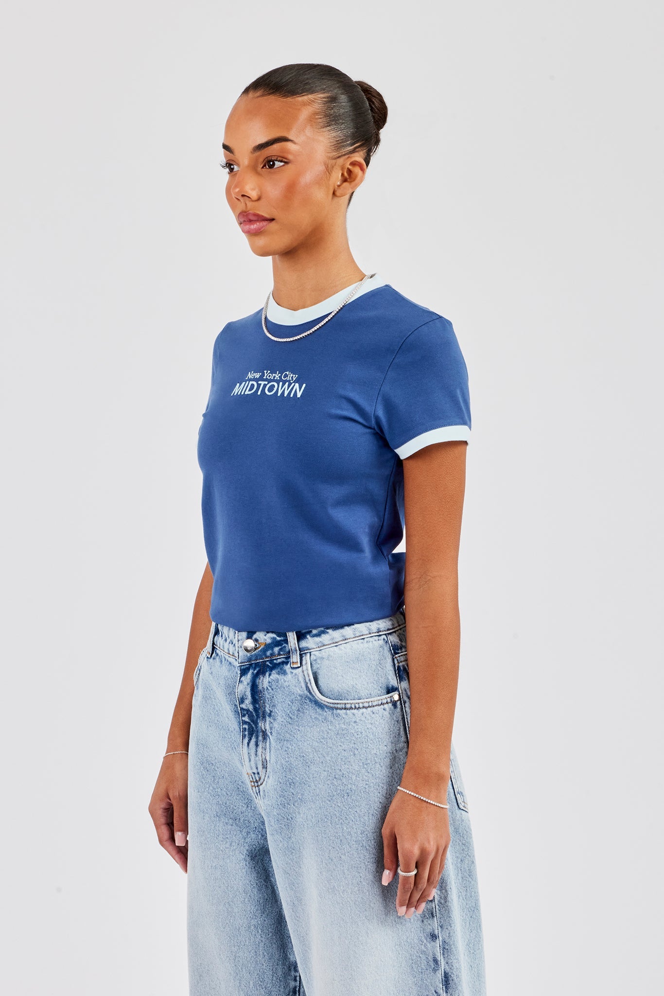 Midtown Contrast Baby Tee - Navy Blue