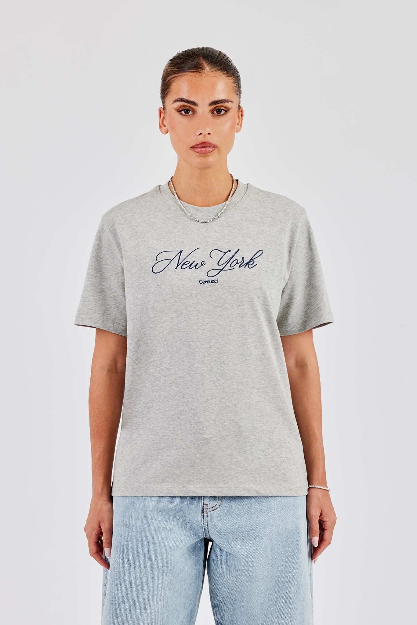 New York Script Regular T-Shirt - Grey Marl