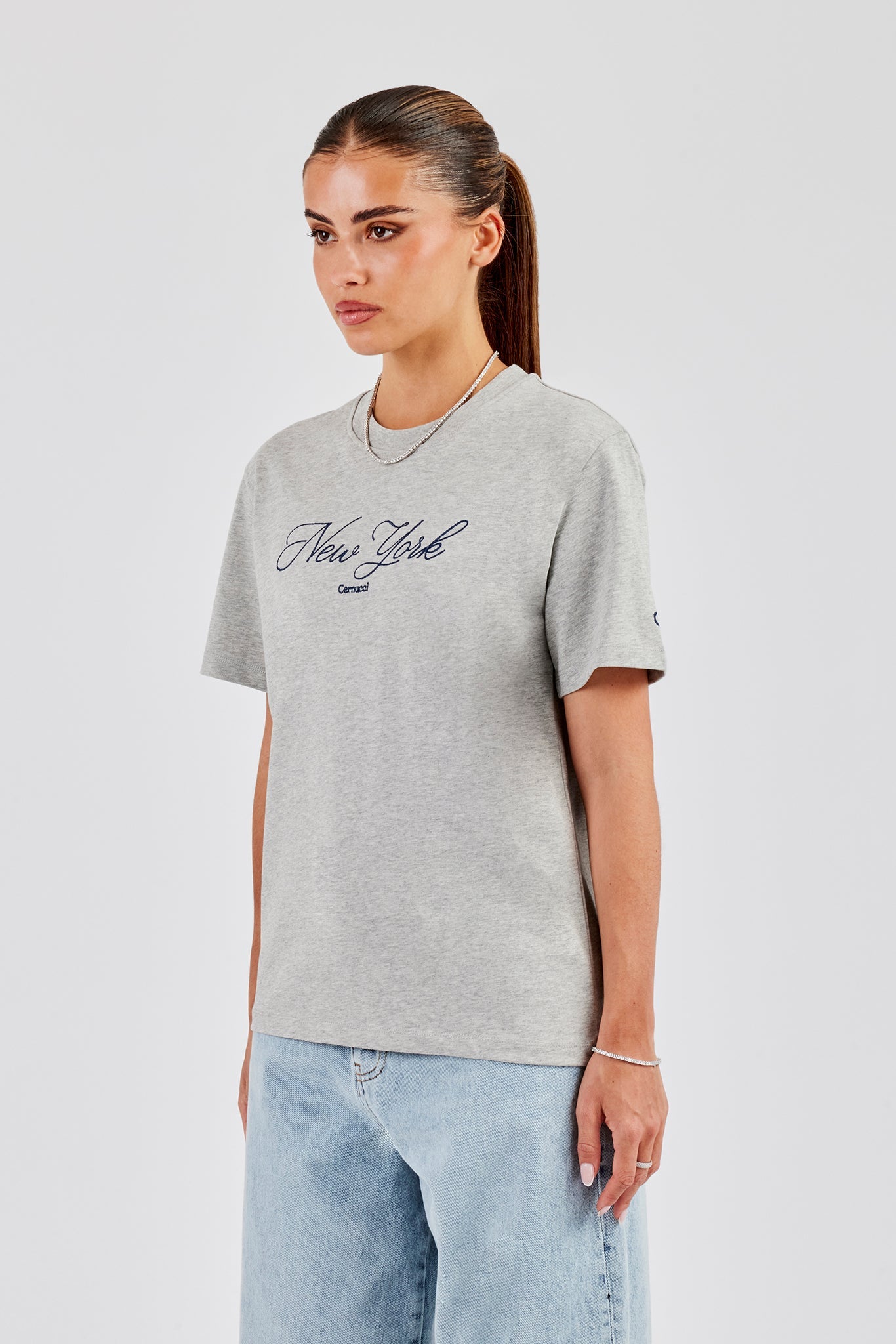 New York Script Regular T-Shirt - Grey Marl