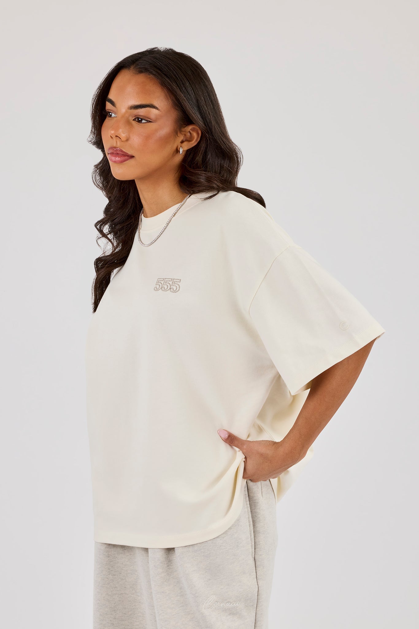 555 Embroidered Oversized T-Shirt - Off White