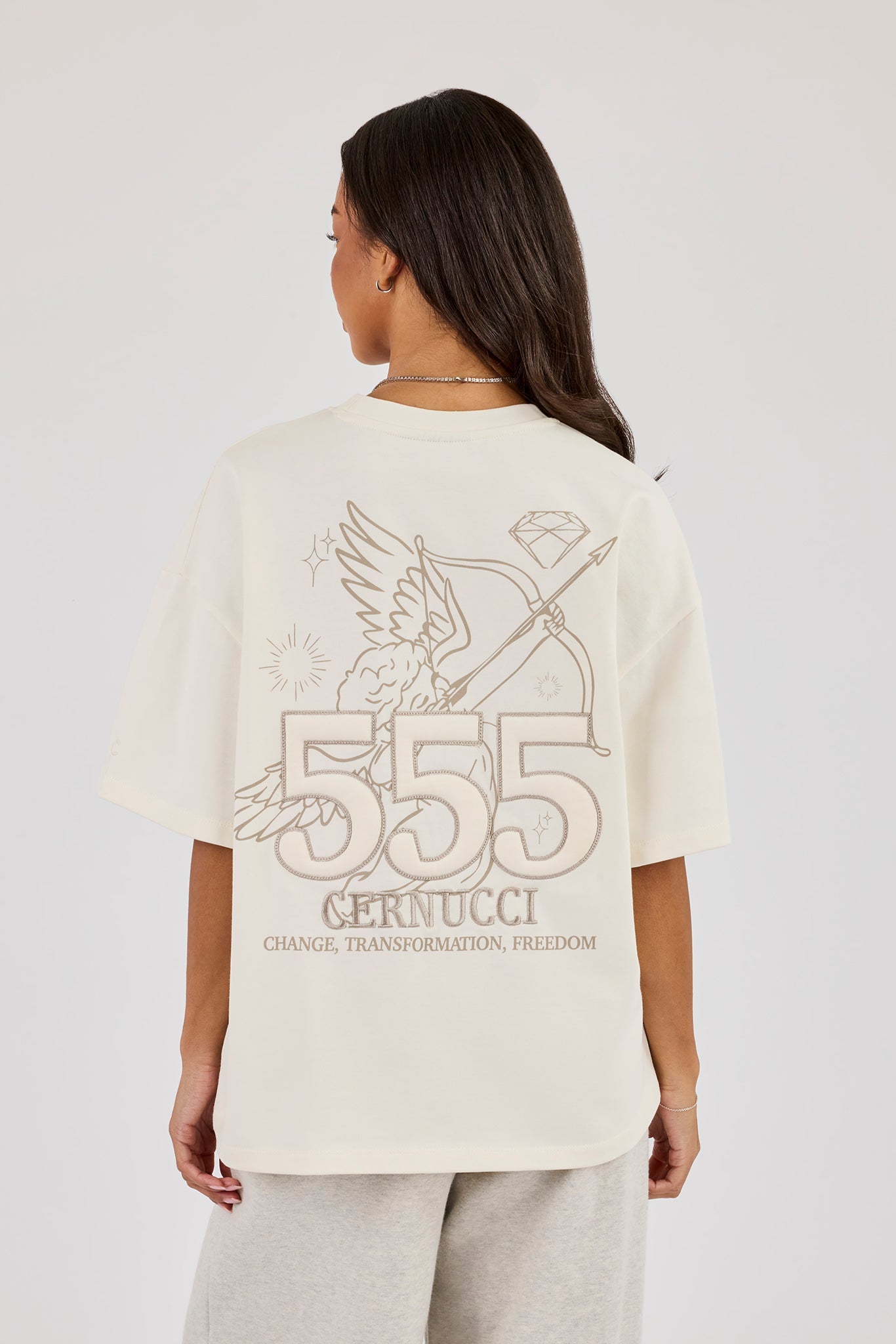 555 Embroidered Oversized T-Shirt - Off White