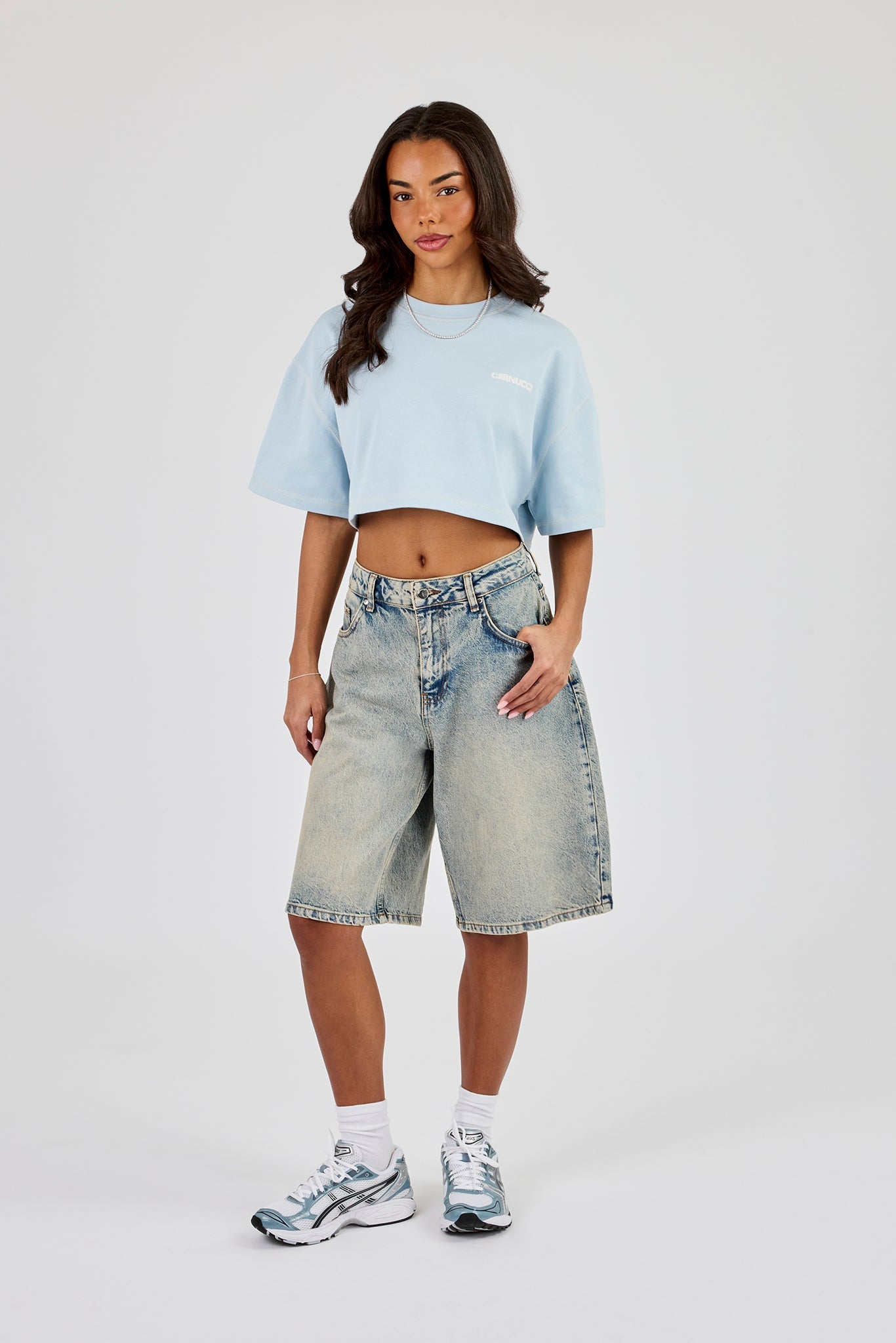 Brazillian Back Puff Print Cropped T-Shirt - Baby Blue