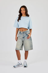 Brazillian Back Puff Print Cropped T-Shirt - Baby Blue
