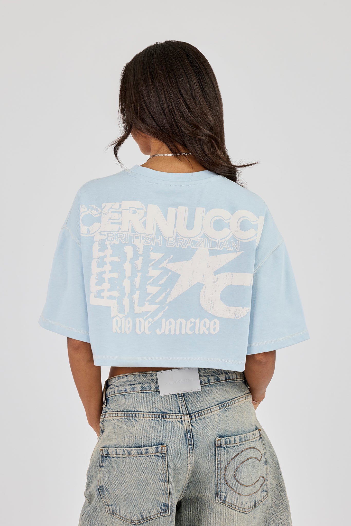 Brazillian Back Puff Print Cropped T-Shirt - Baby Blue